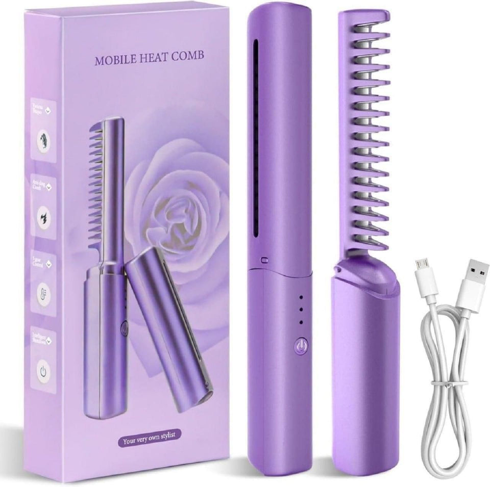 Vmun Portable Mini Hair Straightener Cordless Rechargeable  Adjustable Hair Straightener Hot Comb