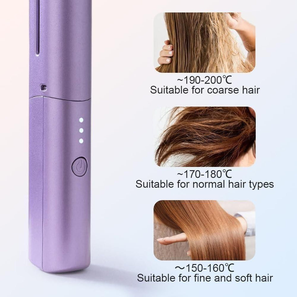 Vmun Portable Mini Hair Straightener Cordless Rechargeable  Adjustable Hair Straightener Hot Comb
